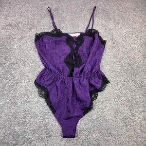 Delicates Purple Jacquard Lace Trim Teddy Bodysuit CoquetteLingerie Large